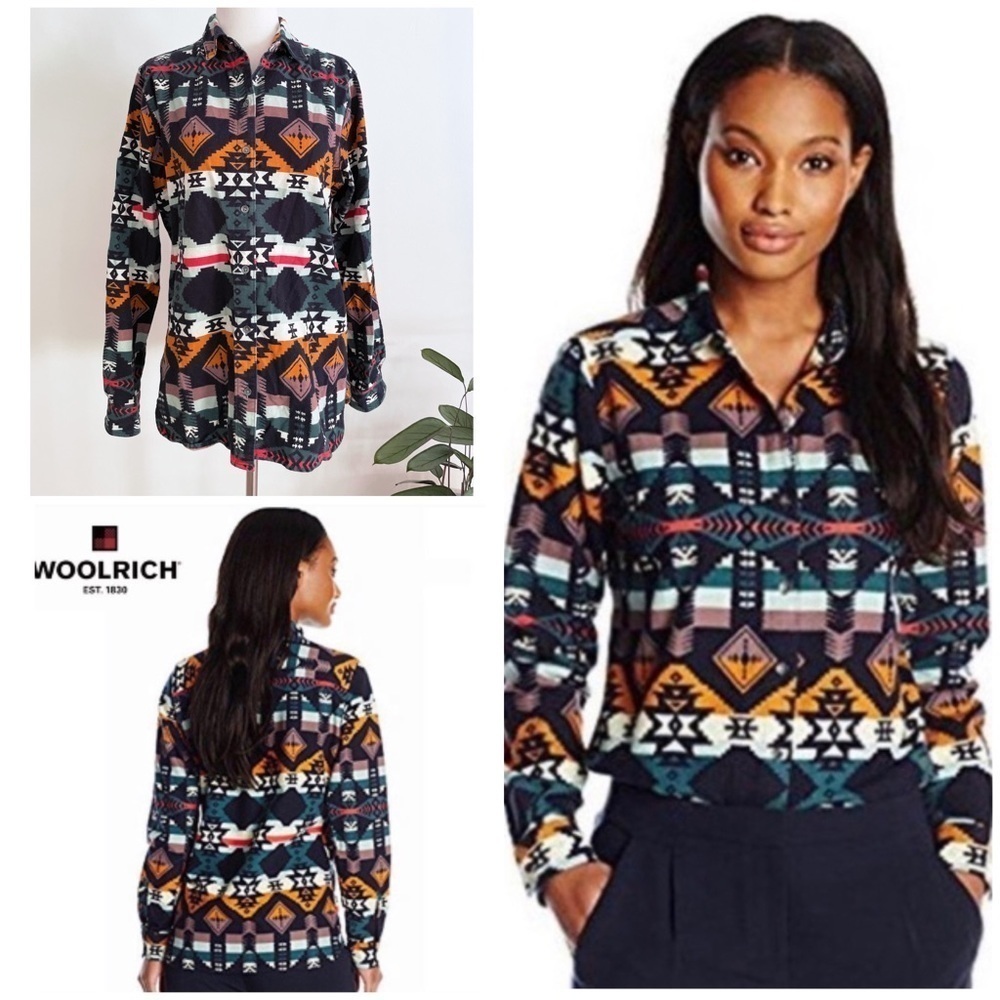 EUC Woolrich Aztec Geometric Shapes Southwestern Soft Flannel Buttondown Shirt M